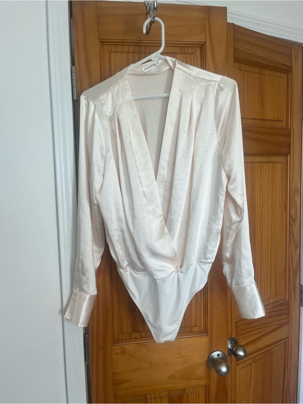 Good American Satin Wrap-Front Ivory Bodysuit